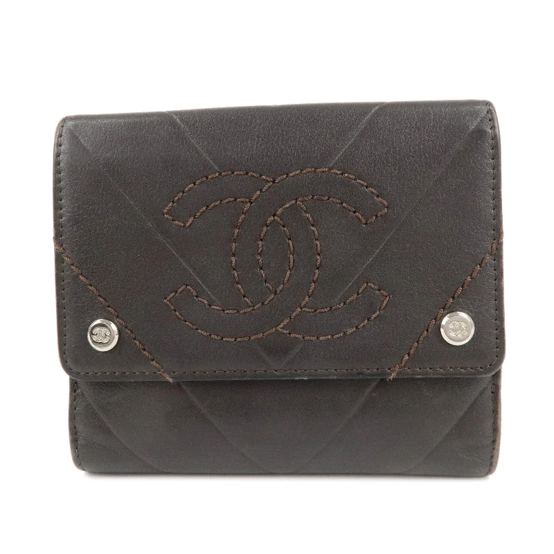 CHANEL Lamb Skin Coco Mark Double Hook Wallet Dark Brown