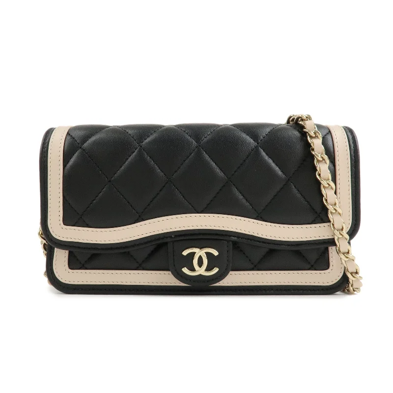 CHANEL Matelasse Lamb Skin Mini Matelasse Shoulder Bag Black