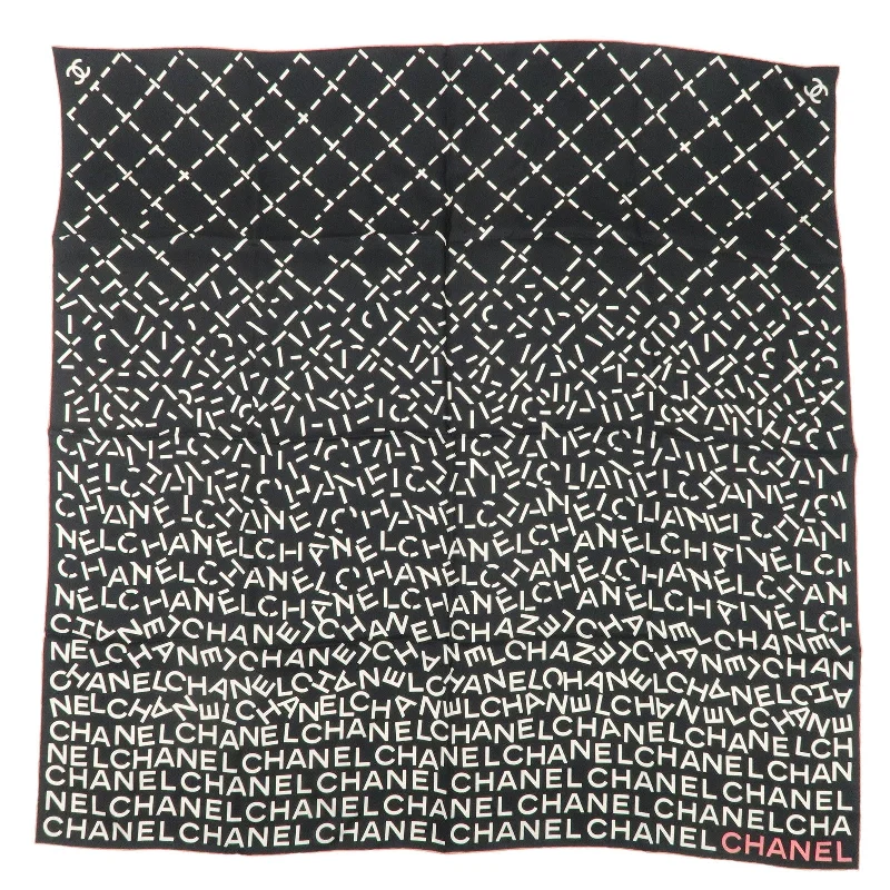 CHANEL Silk 100% Scarf Black White