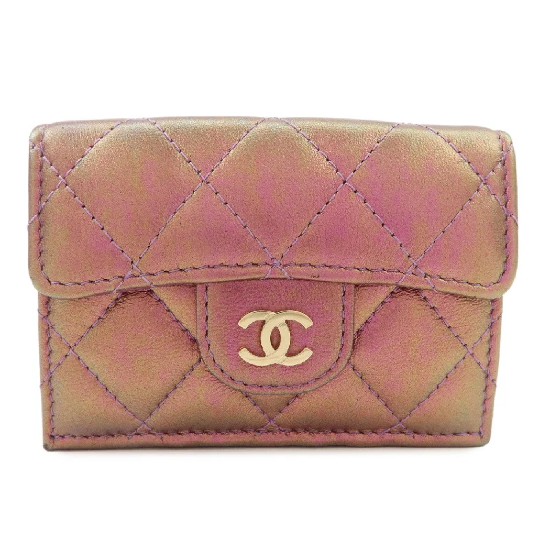 CHANEL Matelasse Lamb Skin Tri-Fold Wallet Gradation Purple A84401