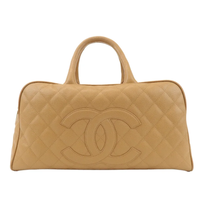 CHANEL Caviar Skin COCO Mark Boston Bag Hand Bag Beige A20996