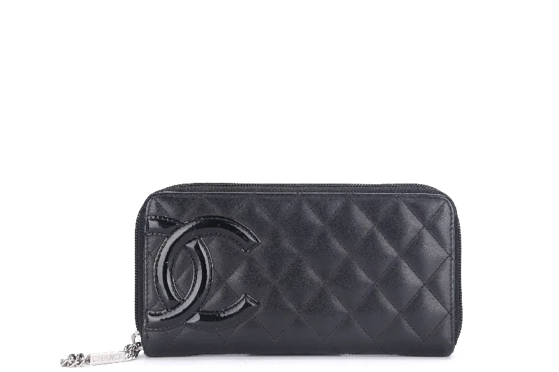 CHANEL COCO LONG WALLET (1835xxxx) BLACK LAMBSKIN SILVER HARDWARE, NO BOX