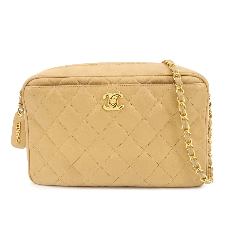 CHANEL Caviar Skin Coco Mark Chain Shoulder Bag Beige Gold