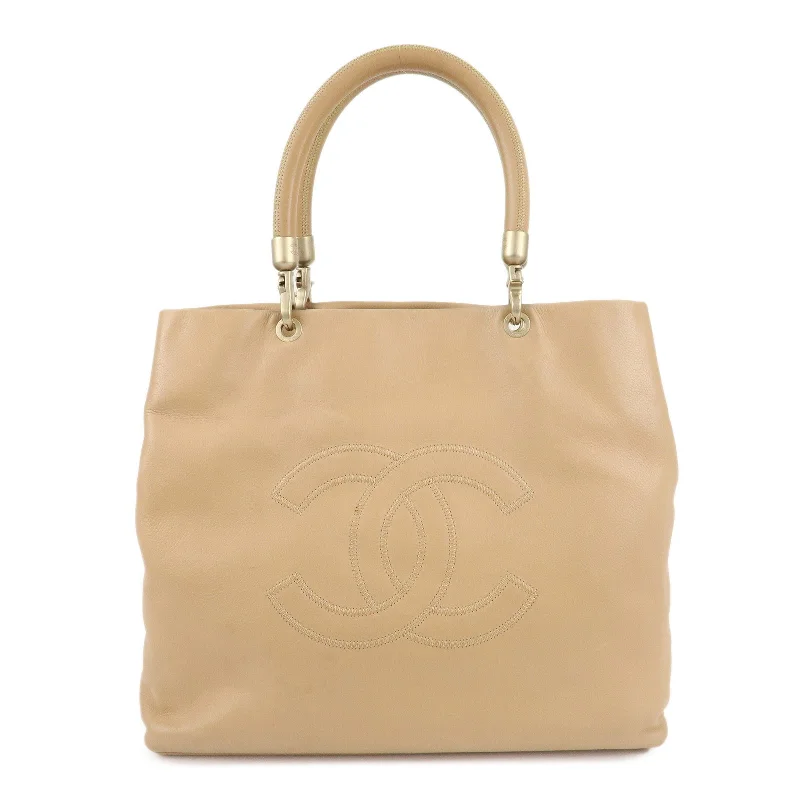 CHANEL Cavier Skin Coco Mark Tote Bag Hand Bag Beige Gold HDW