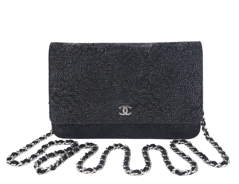 CHANEL W.O.C FLOWER LACE (1895xxxx) BLACK EMBOSSED GOATSKIN SILVER HARDWARE NO DUST COVER