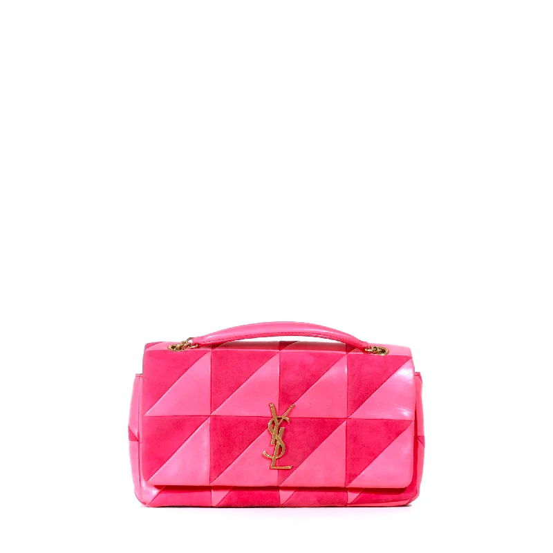 SAINT LAURENT - Sac à bandoulière Jamie medium Saint Laurent bi-matière cuir daim rose