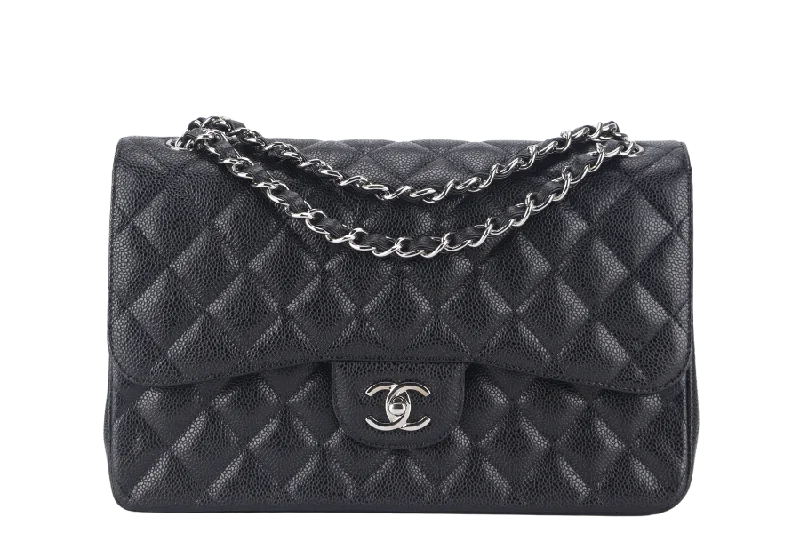 CHANEL CLASSIC FLAP JUMBO (1524xxxx) BLACK CAVIAR SILVER HARDWARE WITH CARD AND DUST COVER