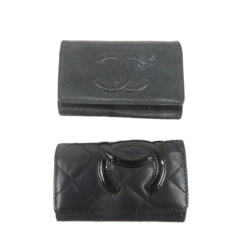 CHANEL Set of 2 Lamb Skin Caviar Skin 6 Hook Key Case BlackUsed F/S