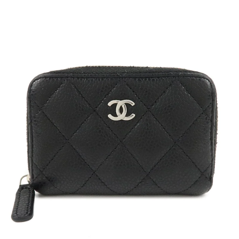 CHANEL Matelasse Caviar Skin Round Zipper Coin Case Black A69271