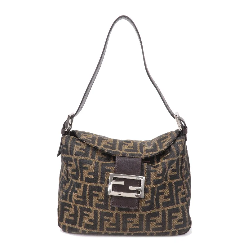 FENDI Zucca Canvas Leather Shoulder Bag Brown Black 26462