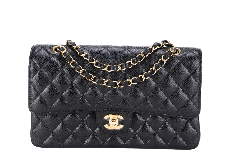 CHANEL CLASSIC FLAP (A047xxxx) MEDIUM BLACK CAVIAR GOLD HARDWARE, WITH DUST COVER & BOX