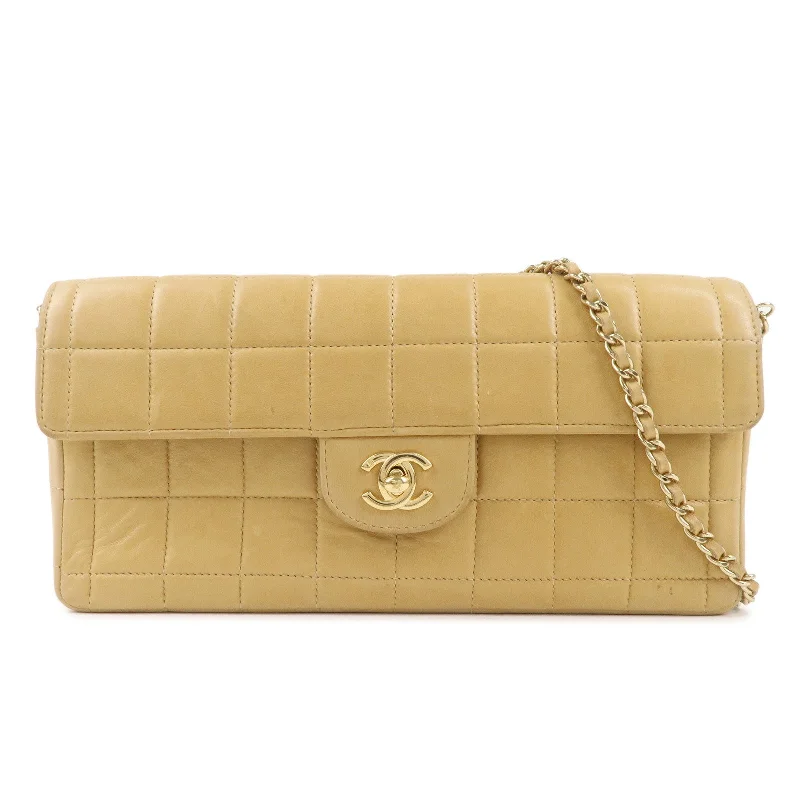 CHANEL Chocolate Bar Lamb Skin Chain Shoulder Bag Beige Gold