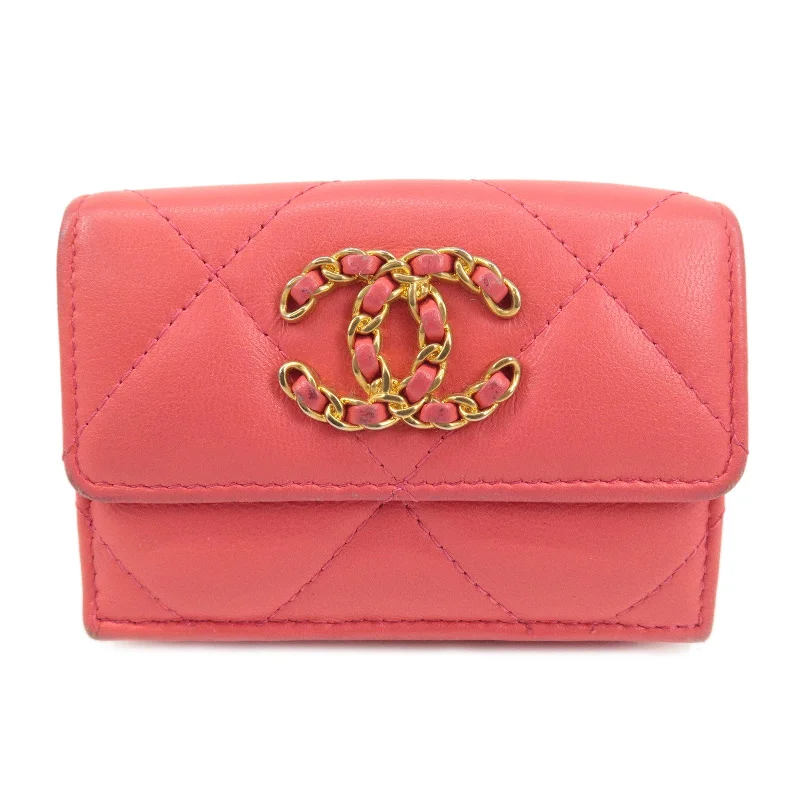 CHANEL Matelasse Lamb Skin Small Tri-fold Wallet Pink AP1789