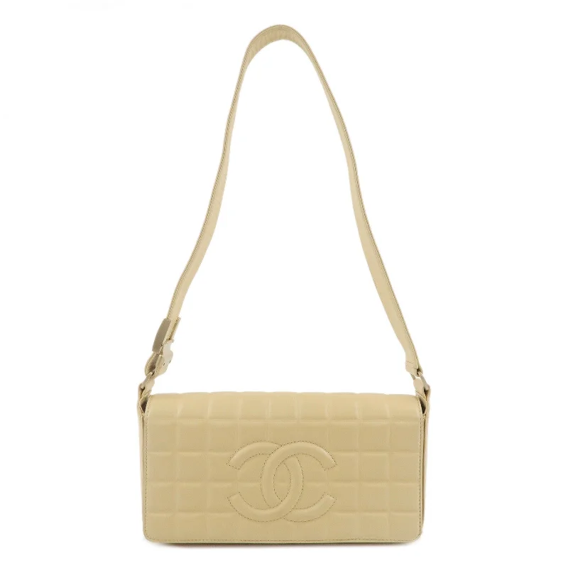 CHANEL Chocolate Bar Lamb Skin Shoulder Bag Beige