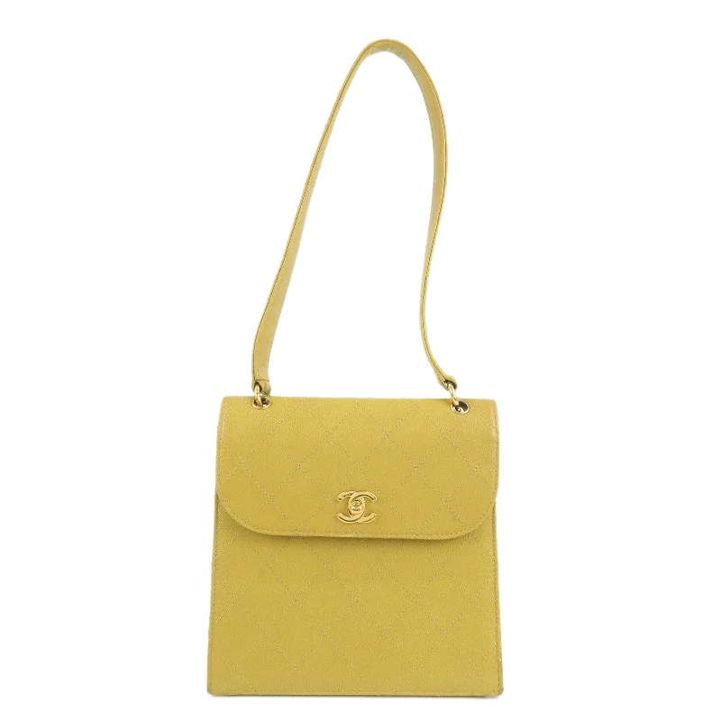 CHANEL Matelasse Caviar Skin Shoulder Bag Yellow