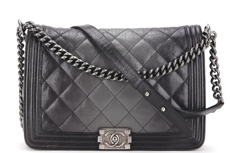 CHANEL LE BOY (1857xxxx) LARGE BLACK OMBRE GLAZED CALF LEATHER RUTHENIUM HARDWARE, WITH CARD, NO DUST COVER