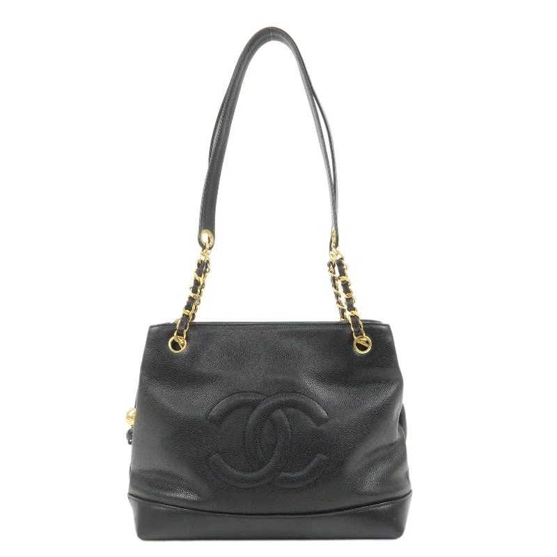 CHANEL Caviar Skin COCO Mark Chain Tote Bag Shoulder Bag Black