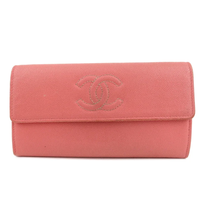 CHANEL Caviar Skin Coco Mark Bi-fold Long Wallet Pink