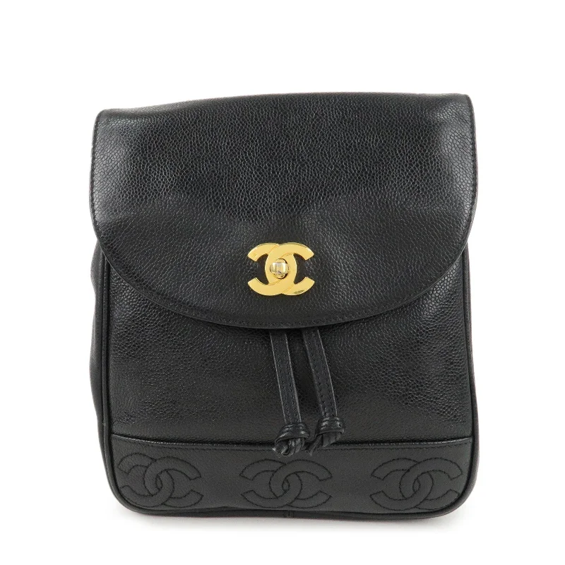 CHANEL Triple COCO Caviar Skin Chain Back Pack Black Gold