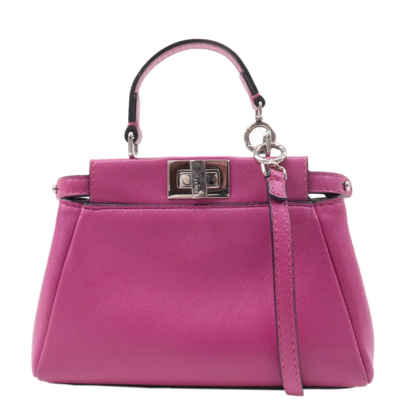 FENDI Leather Micro Peekaboo 2Way Bag Hand Bag Pink 8M0355