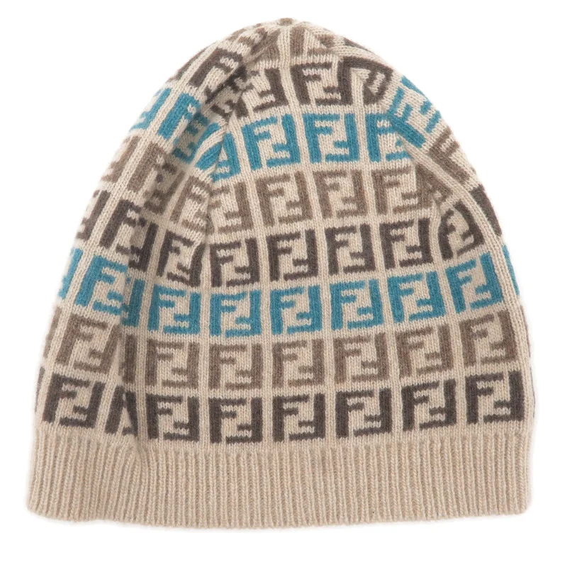 FENDI Zucchino Wool Rayon Nylon Cashmere Knit Kid Beanie Brown