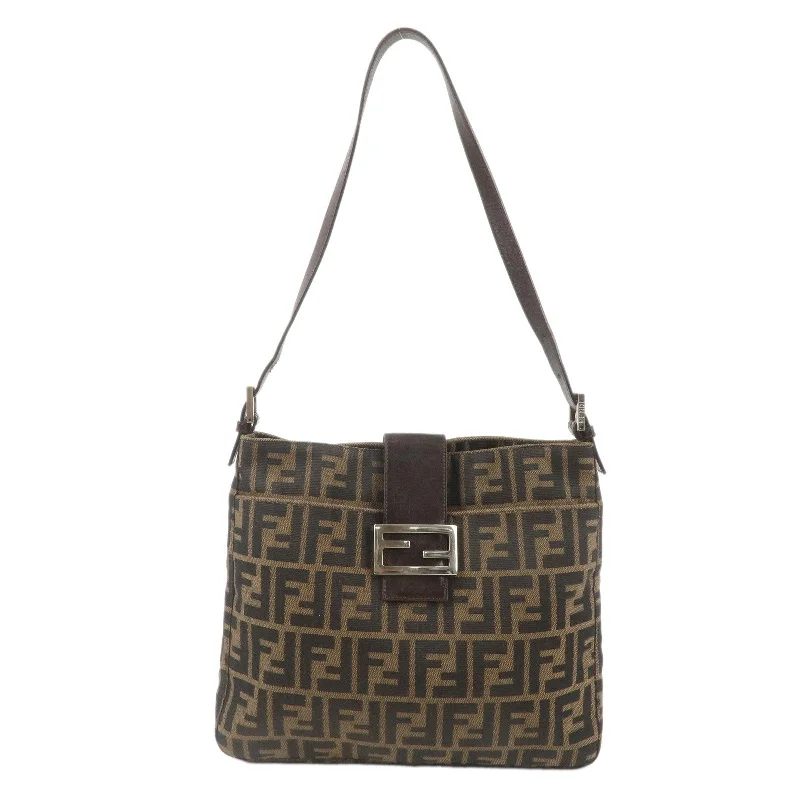 FENDI Zucca Canvas Leather Shoulder Bag Brown Black 26727