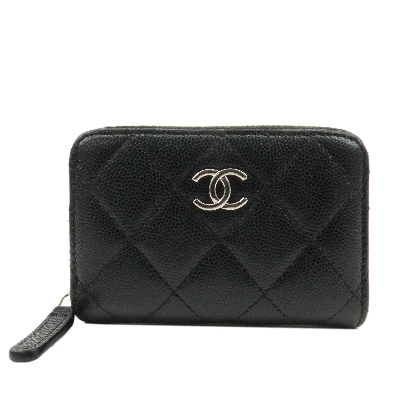 CHANEL Matelasse Caviar Skin Round Zipper Coin Case Black A69271