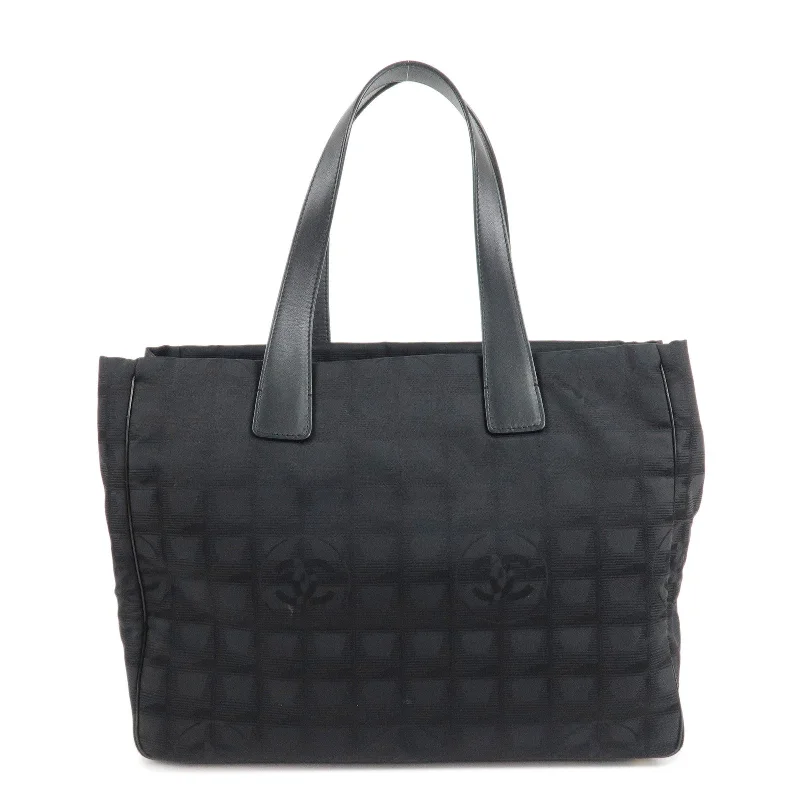 CHANEL New Travel Line Nylon Jacquard Leather Tote MM Black A15991