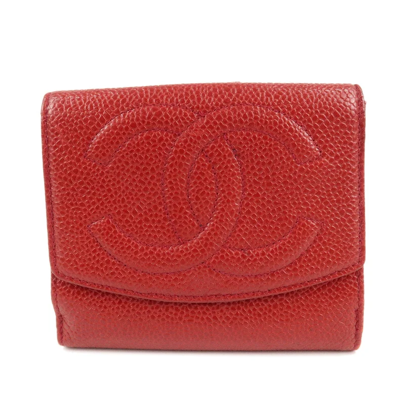 CHANEL Caviar Skin Coco Mark W Hook Compact Wallet A01427