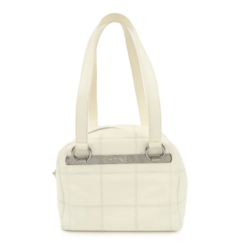 CHANEL Chocolate Bar Caviar Skin Mini Boston Bag White A26135