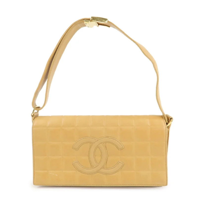 CHANEL COCO Mark Chocolate Bar Lamb Skin Shoulder Bag Beige