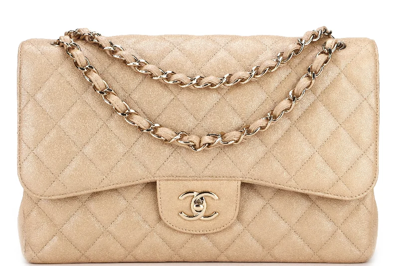 CHANEL CLASSIC FLAP JUMBO (2797xxxx) SHINY BEIGE CAVIAR LEATHER GOLD HARDWARE, WITH CARD, DUST COVER & BOX