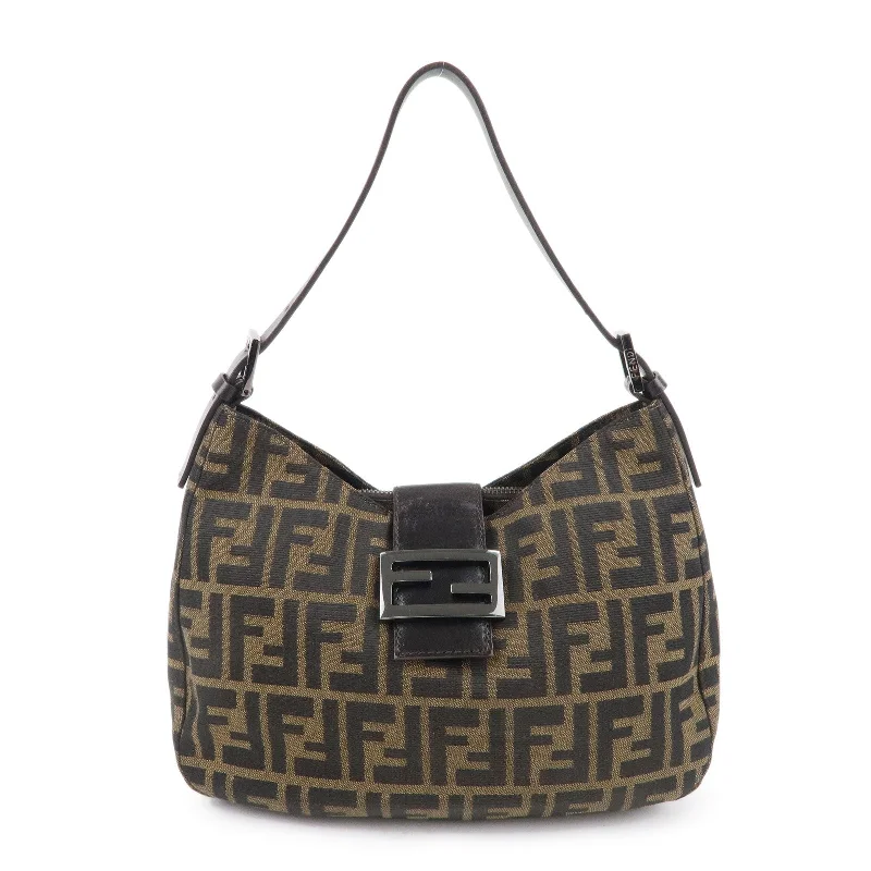 FENDI Zucca Canvas Leather Shoulder Bag Khaki Brown Black 8BR036