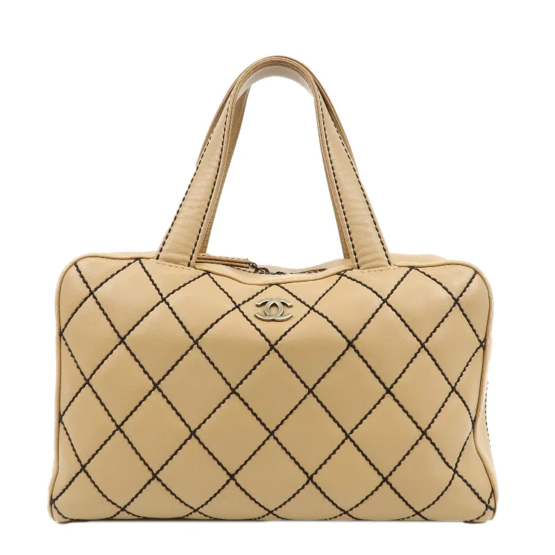 CHANEL Wild Stitch Lamb Skin Coco Mark Hand Bag Beige A14692