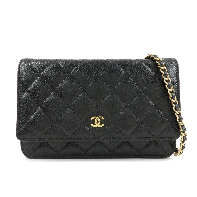 CHANEL Caviar Skin Chain Wallet Purse Shoulder Bag Black AP0250