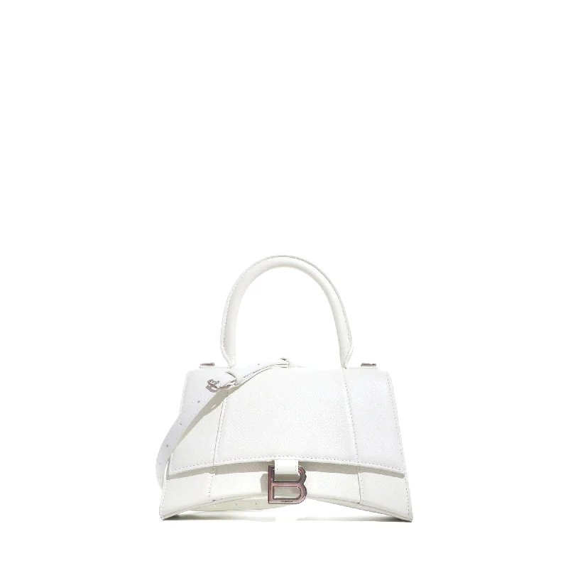 BALENCIAGA - Sac à bandoulière Hourglass Balenciaga Petite Taille en cuir grainé blanc