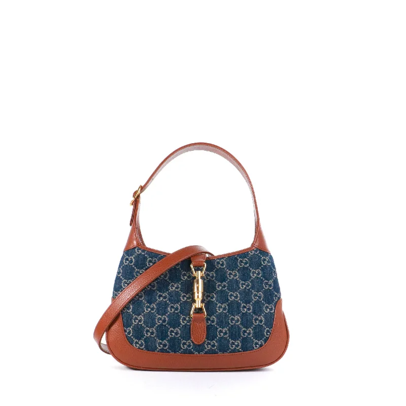 GUCCI - Sac à bandoulière Jackie 1961 Gucci petite taille en denim et cuir grainé marron