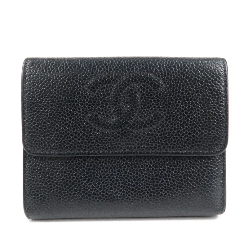 CHANEL COCO Mark Caviar Skin Bi-hold Wallet Black