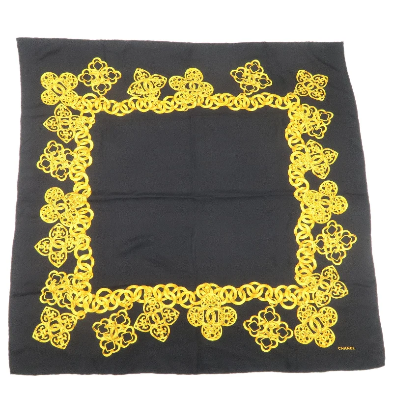 CHANEL Silk 100% Scarf 90×90 Black Gold