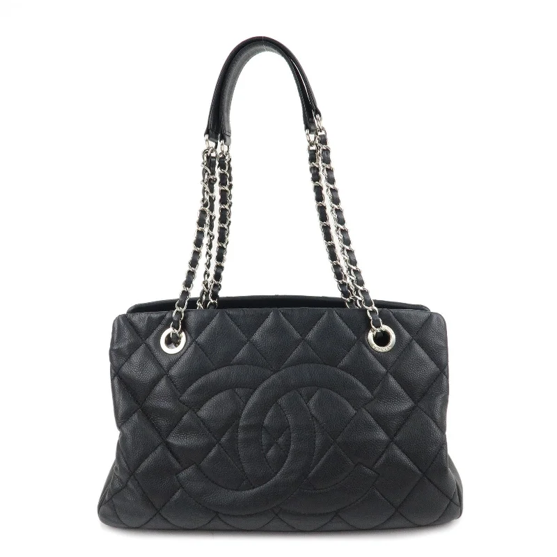 CHANEL Matelasse Caviar Skin COCO Mark Chain Tote Bag Black