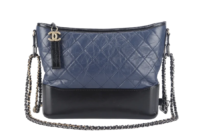 CHANEL GABRIELLE HOBO SHOULDER BAG (2537xxxx) BLUE-BLACK QUILTED CALFSKIN LEATHER SILVER & GOLD TONE HARDWARE NO CARD AND NO DUST COVER