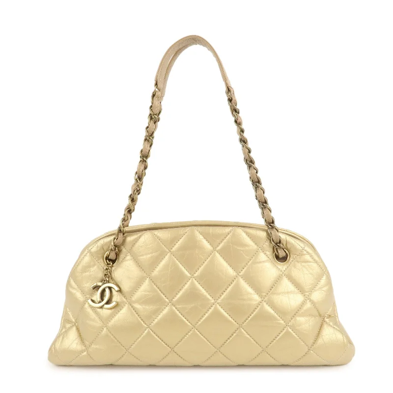 CHANEL Mademoiselle Lamb Skin Chain Shoulder Bag Gold A50557