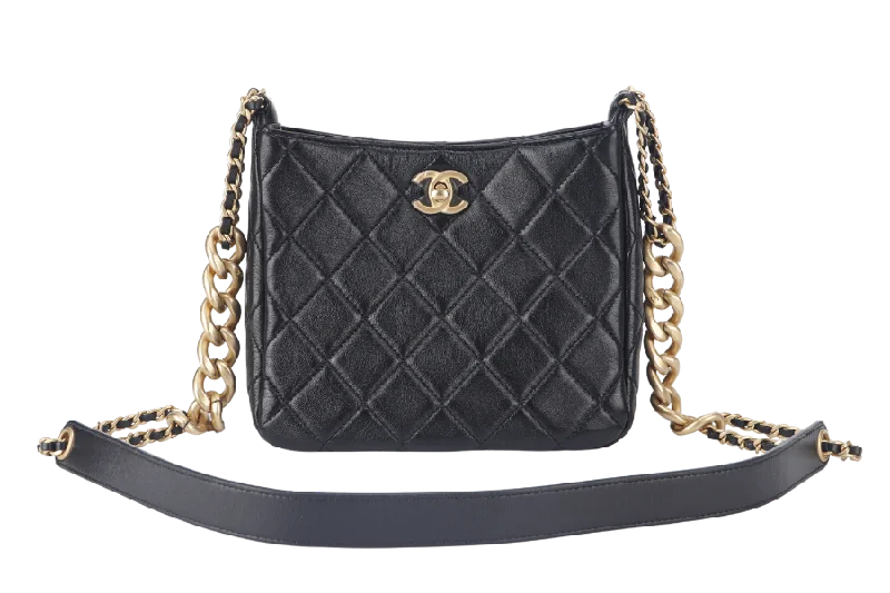 CHANEL 22P HOBO BAG (K63xxxx) BLACK SMALL LAMBSKIN GOLD HARDWARE WITH DUST COVER AND BOX