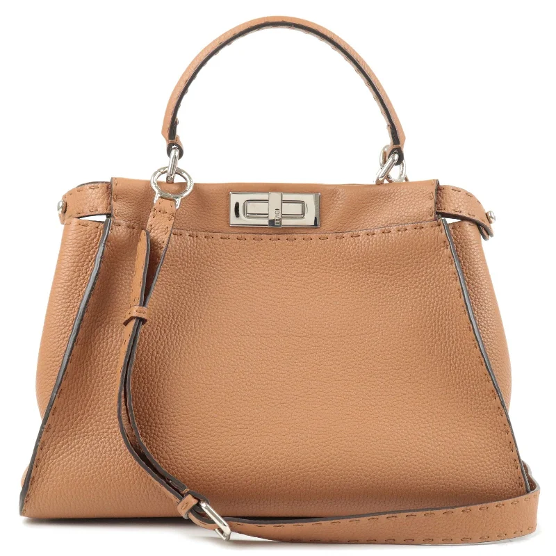 FENDI Selleria Peekaboo Regular 2Way Hand Bag Brown 8BN290