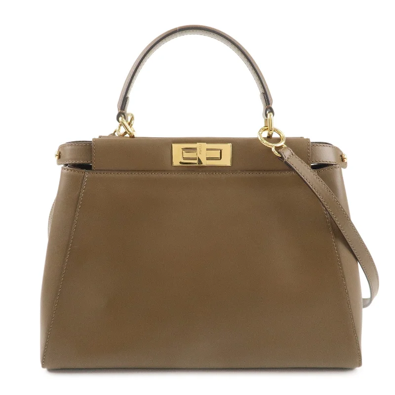 FENDI Peekaboo Regular 2Way Shoulder Bag Hand Bag Brown 8BN226