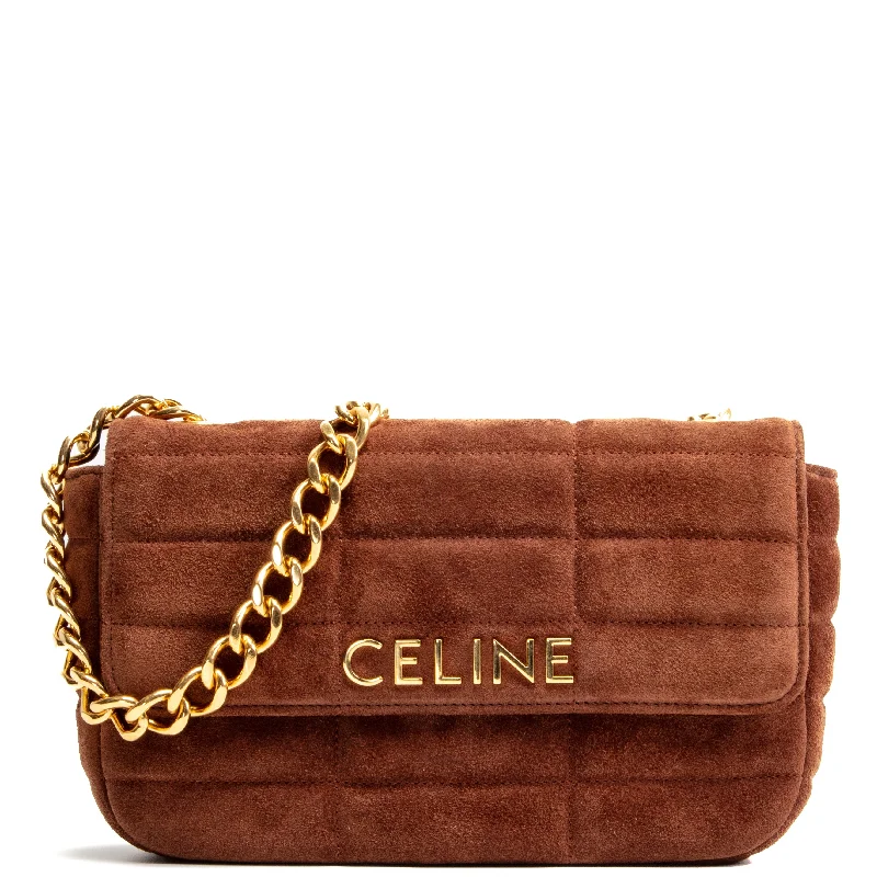 CELINE Monochrome Matelasse Suede Shoulder Bag- Brown OUTLET FINAL SALE