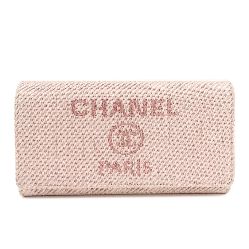 CHANEL Deauville Canvas Bi-fold Long Wallet Pink A80056