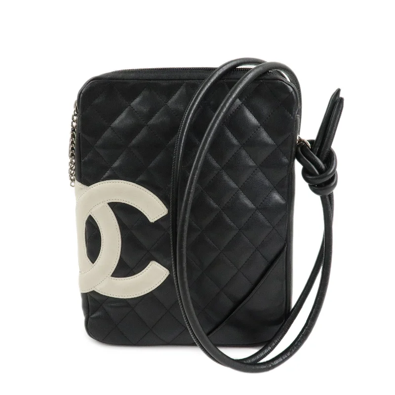 CHANEL Cambon Line Lamb Skin Shoulder Bag Pouch Black