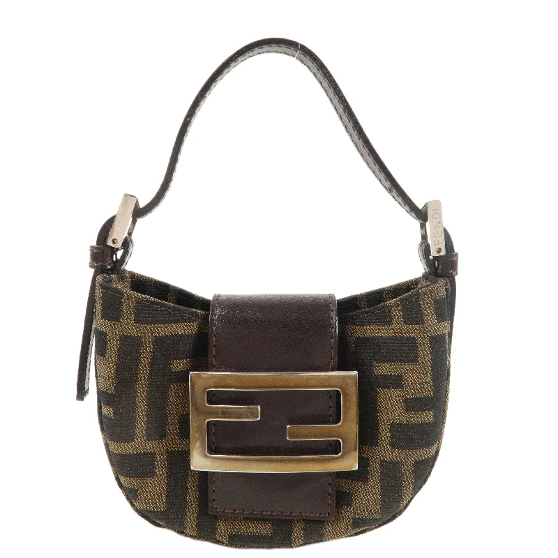 FENDI Zucca Canvas Leather Pouch Khaki Brown 26673