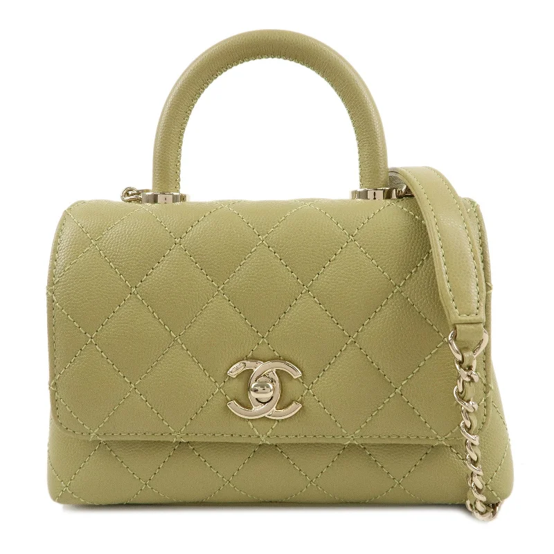 CHANEL Matelasse Caviar Skin COCO Handle 2Way Bag Green AS2215